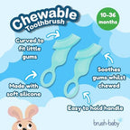 Brush-Baby Chewable Soft Toothbrush for Babies & Toddlers | Stage 2 First Teeth - Teething | Suitable from 10-36 Months | Gently Cleans Baby Teeth and soothes Sore Gums | Teal Colour, Pack of 2