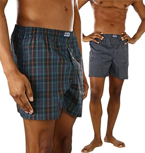 ToBeInStyle Men's Pack of 3 or 6 Button Fly Loose Fit Tartan Plaid Boxer Shorts
