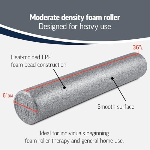 OPTP Silver AXIS Foam Roller, Moderate Density for Sports Medicine, Physical Therapy, Pilates, Yoga - Myofascial Release on Trigger Points (Silver Moderate Density, 36" x 6" Round)