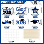 48 PCS Grad Cupcake Toppers, 6 Styles Graduation Cake Topper, Congrats Graduation Decorations 2026, Glittery Black and Blue Cap and Diploma Cake Picks for Grad Decor Party Supplies
