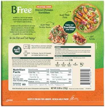 BFree Gluten Free Wheat Free Wrap Tortillas Sweet Potato Vegan Dairy Free (Pack of 2)