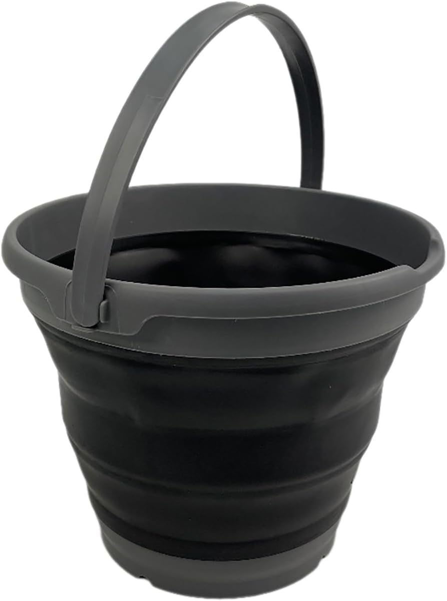 SAMMART Collapsible Plastic Bucket - Foldable Round Tub with Handle - Pop Up Saving (Grey/Black, 10L)