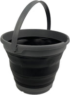 SAMMART Collapsible Plastic Bucket - Foldable Round Tub with Handle - Pop Up Saving (Grey/Black, 10L)