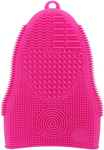 Makeup Brush Cleaner Glove Mat Mitt Silicone Cosmetic Cleaning Scrubber Tool Face Brushes and Eye Brush Washing Pad Pink (Rose Red)