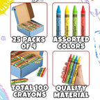 Bulk Crayons 100 Pack (25 Sets of 4) - Individually Wrapped Crayons Party Favors for Kids, Restaurants, Classrooms, Birthday Goodie Bags, School Supplies, Travel, Toddler Coloring Fun, Non-Toxic Wax