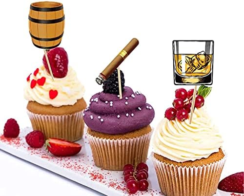 48 Pieces Whiskey Cupcake Toppers Aged to Perfection Party Supplies for Whiskey Party Man Happy Birthday Party