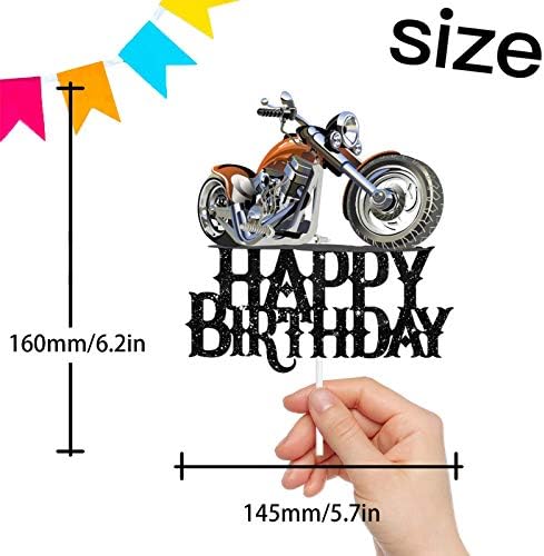 Happy Birthday Cake Topper Motorbike Theme Kids Party Decor Picks for Motorcycle Rider Racing Decorations Supplies Black
