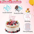 Nogeqi 4PCS Acrylic Happy Birthday Cake Topper, Happy Birthday Cake Decorations Sign for Party Desserts Decoration Ideas (Gold, Silver, Black, Rose Gold)
