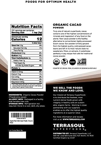 Terrasoul Superfoods Raw Organic Cacao Powder, 16 Oz, Rich Chocolate Goodness for Baking, Smoothies, and Blissful Hot Cocoa