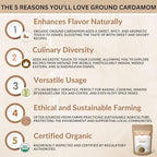 SPICY ORGANIC Ground Cardamom, 4 oz. – Fresh Cardamom Powder - Also Known as Elaichi, Cardamon - USDA Certified Organic, Gluten-Free, Non-GMO - Enhances Taste in Baking, Coffee, Tea, and Curries