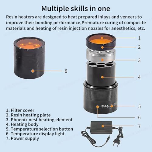 Dental Composite Resin Heater with Light Filter Cover, Adjustable Temperature 40℃/45℃/50℃, Resin Material Softener Warmer for Dental Clinics, 110V Composite Warmer
