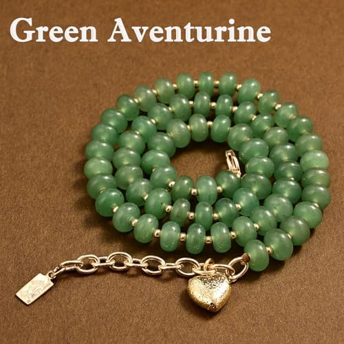 Boho Gemstone Beaded Necklace for Women – Colorful Natural Stone Choker 18K Solid Heart-Shaped Pendant, Summer Beach Jewelry