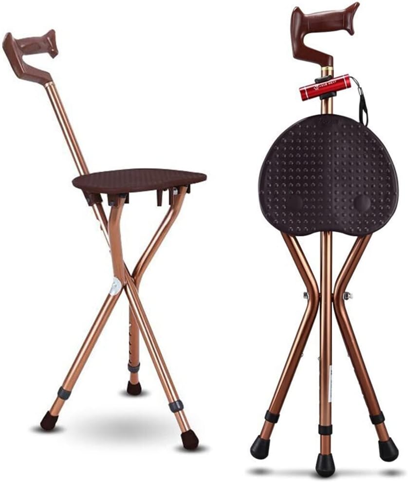 Alloy Folding Cane with Seat, 440 lbs Capacity Lightweight Adjustable with LED Walking Cane with Seat, Large seat Board Cane Chair Stool Anti-Slip Walking Stick for Woman/Man Seniors