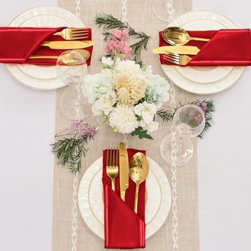 12 Pieces Red Satin Napkins, 17" x 17" Square Table Napkins, Silky Soft Smooth Washable Napkins for Restaurant, Weddings, Dinner, Party Decoration