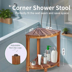 Bathroom Corner Shower Stool with Storage Shelf, Shower Feet Stool, Non-Slip Adjustable Feet Drain Holes, for Shaving Legs, SpacemSaving Shower Bench with Storage for Small Spaces