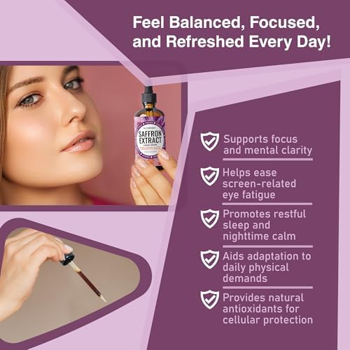 Saffron Extract Drops - Pure Saffron Liquid Supplement for Mood, Focus & Antioxidant Support - Non-GMO Vegan Alcohol-Free Sugar-Free - 4 fl oz (120 mL)