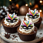 50 PCS Edible Masquerade Masks Cupcake Toppers Wafer Paper Mardi Gras Cupcake Picks Edible Masquerade Masks Party Decorations for Mardi Gras Mask Theme Bachelorette Party Decoration Supplies
