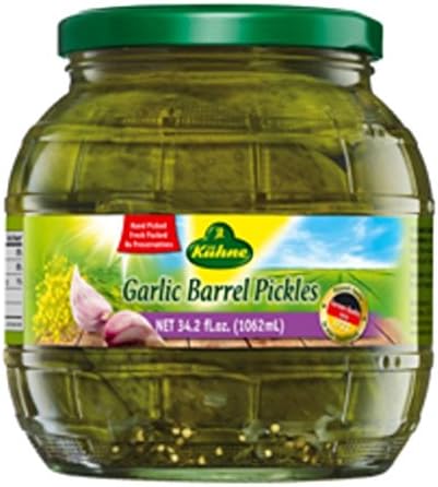 Kuhne Garlic Barrel Pickles, 34.2 Ounce (Pack of 6)