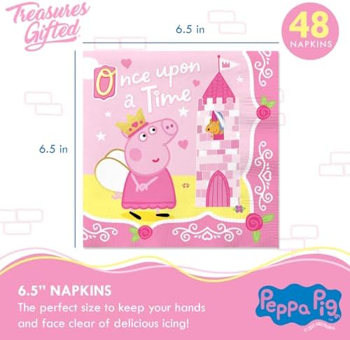 Treasures Gifted Peppa Pig Party Napkins - Pack of 48 Pink Paper 1-Ply Napkins - Officially Licensed Peppa Pig Birthday Party Supplies