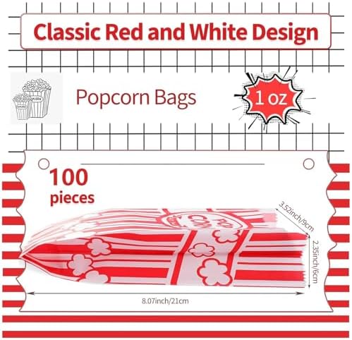 VOISEN Paper Popcorn Bags,100 Pack 1oz Popcorn Bags Individual Servings, Popcorn Bag Bulk for Popcorn Machine,Movie Nights Pop Corn Bags