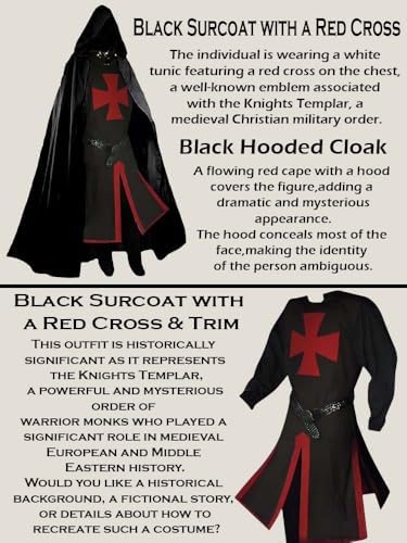 Medieval Crusader Knight Robe with Hooded Cloak & Surcoat for Warrior Renaissance Templar Tunic Epic Cosplay Costume