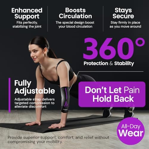 Elbow Brace for Tendonitis and Tennis Elbow for Women & Men, Arm Compression Sleeve for Arthritis, Workouts, Weightlifting, Reduce Joint Pain During Fitness Activity (Large)