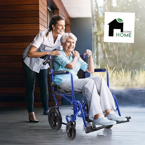 EconoHome Light Weight Wheelchair - Expedition Folding Transport Wheelchairs for Adults with Hand Brakes - Portable Ultra Lightweight Wheel Chair - Fully Assembled, Cover Included - 300 lb Capacity