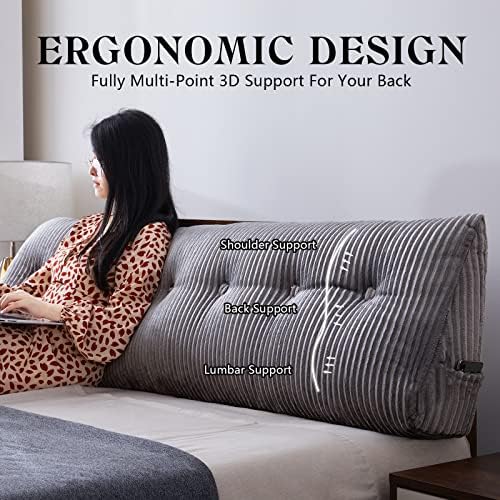 SLIGUY Large Headboard Pillow, Headboard Wedge Pillow Bed Rest Reading Pillow Bolster Triangular for Sitting in Bed-Backrest Positioning Support Long Pillow for Daybed (Queen:59x8x20 Inches,Grey)
