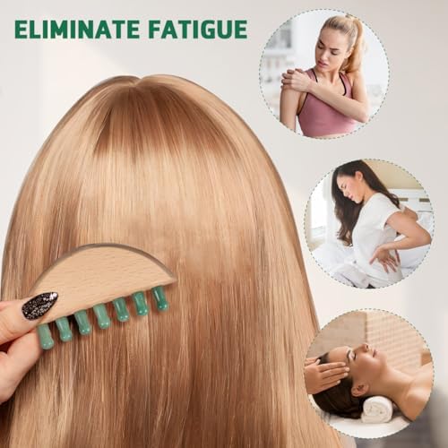 Jade Head Massage Comb Wooden Scalp Massager Hair Growth Tool for Relaxation and Stress Relief 3.85X1.96X0.78 Inch