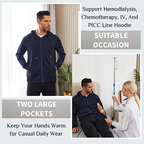 Deyeek Dialysis Sweatshirts with Arm Zipper Jacket Full-Zip Lightweight Hemodialysis Cotton Jacket with Pockets