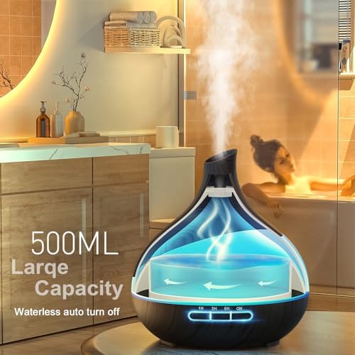 500ML Essential Oil Diffuser: Aromatherapy Humidifier with Remote Control & 14 Colors LED - 1/3/6H Timer, Auto Shut-Off, BPA-Free Cool Mist for Home Bedroom Spa Yoga
