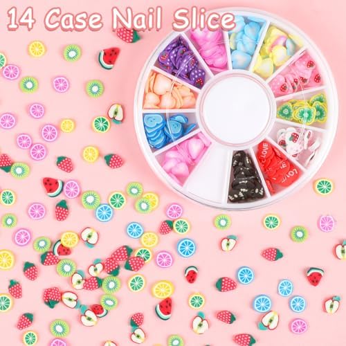 DECORA 3000pcs Fruit Nail Art Slice, Fruit Slime Charms 14 Styles DIY Crafts Assorted 3D Slice 3-5mm for Clay Nail Art Decoration