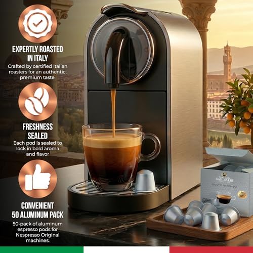 Gran Caffè Garibaldi Espresso Pods, Italian Roasted Coffee, Compatible Nespresso Original Line Machines, Nitrogen Flushed, Strong & Intense, Cocoa & Dried Fruit, Dark Roast - Gusto Intenso (Aluminum) 50 Cups
