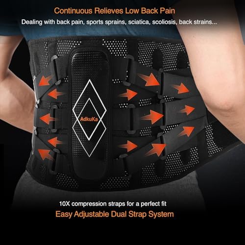 Back Brace for Lower Back Pain Women Men - 10x Maximum Compression and Adjustable - Lumbar Support Belt with 3D Pad - Ergonomic and Breathable 3D Material - for Herniated Disc,Sciatica (L)