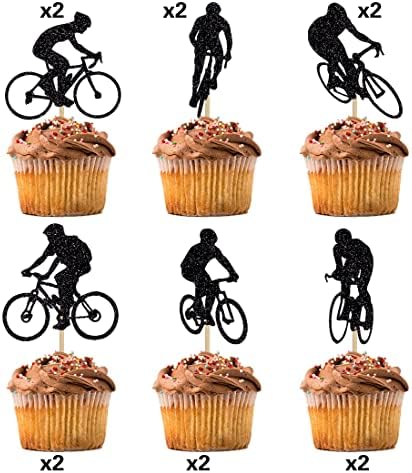 12 PCS Bicycle Cupcake Toppers Glitter bicycle Themed Cupcake Toppers sport Theme Birthday Party Cake Decorations Supplies