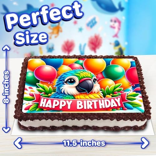 8.3 x 11.7 Inch Edible Square Cake Toppers – Parrot Themed Birthday Party Collection of Edible Cake Decorations