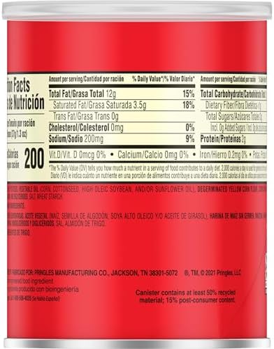 Pringles Potato Crisps Chips, Lunch Snacks, Office and Kids Snacks, Grab N' Go, Original (12 Cans)
