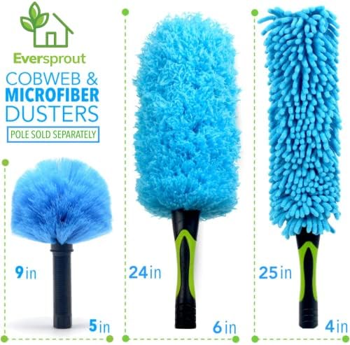 EVERSPROUT Duster 3-Pack | Hand-Packaged Cobweb Duster, Microfiber Feather Duster, Flexible Ceiling Fan Duster | Twists onto Standard 3/4 inch Threaded Poles (Pole Sold Separately)(Soft Bristles)