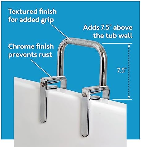 Carex Bathtub Rail with Finish Bathtub Grab Bar Safety Bar for Seniors and Handicap for Assistance Getting in and Out of Tub, Easy to Install on Most Tubs, Chrome, 1 Count