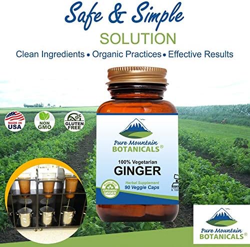 Pure Mountain Botanicals Ginger Capsules - 1000mg Organic Ginger Root - 90 Count - Kosher Vegan Non-GMO Gluten Free Supplement
