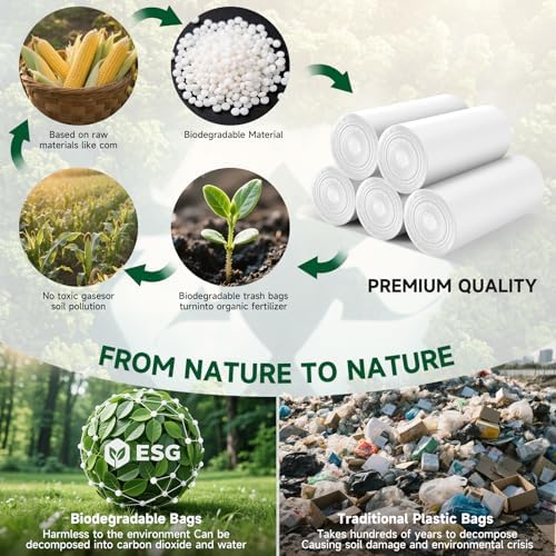 Small Trash Bags Compostable 2 Gallon - Unscented Biodegradable Garbage Bag Recycling Strong Thick Leak-Proof Bulk 5 Rolls 100 Count Mini Wastebasket Liners for Home Office Heihaily