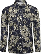 Vintage Skull Flower Mens Graphic Long Sleeve Button Down Shirt Stylish Dress Shirt