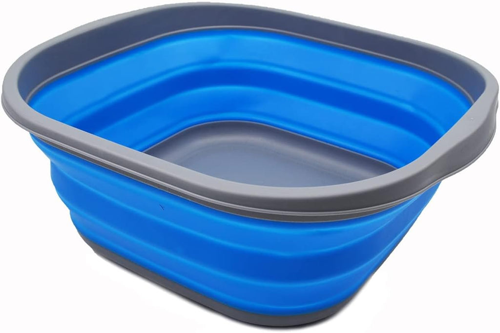 SAMMART 10L (2.6 Gallons) Collapsible Tub - Foldable Dish Tub - Portable Washing Basin - Space Saving Plastic Washtub (Dark Grey/Blue, 1)