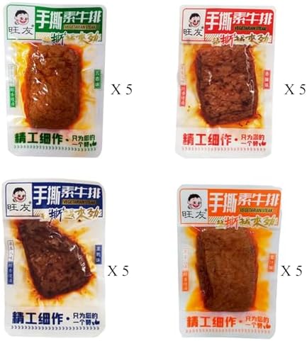 Hand Torn Spicy Dried Tofu Snacks - Chinese Bean Curd, 4 Flavors Variety Pack, 20 Individual Bags (1.23lbs)- food in production date instead of an expiration date printed on the package