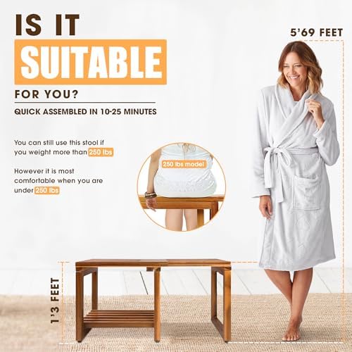 Adjustable Length 29 Inches Shower Stool Bench Chair Waterproof with Storage Shelf for Shaving Legs, Spa, Bath Seat in Bathroom, Inside Shower for Adults Seniors Elderly (Small 29 in)