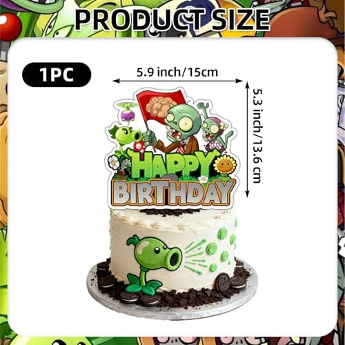 25Pcs Plants Zombie Birthday Party Supplies Pack Includes 1 Cake Topper 24 Cupcake Toppers for Plants Zombie Party Supplies