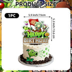 25Pcs Plants Zombie Birthday Party Supplies Pack Includes 1 Cake Topper 24 Cupcake Toppers for Plants Zombie Party Supplies