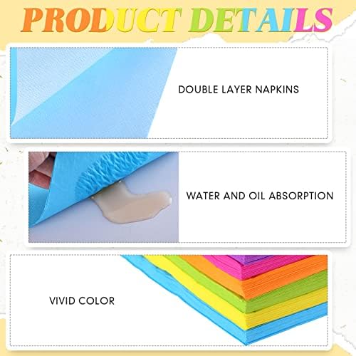 Sherr 240 Pcs Multicolor Lunch Napkins Disposable Rainbow Party Supplies Neon Pastel Paper Cocktail Beverage Napkins 2 Ply for Birthday Pride Fiesta, 13x13 Inch (Fresh Color)