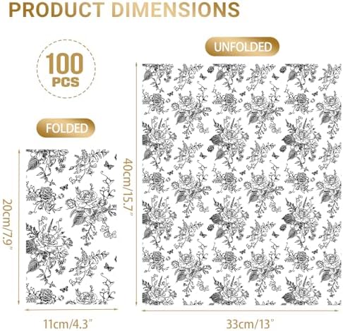 100 PCS Black Napkins Disposable, Black White Wildflower Paper Napkins 3-Ply Paper Towels Home Party Guest Bathroom Napkin Bridal Shower Wedding, Chinoiserie Napkins