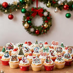 80PCS Edible Merry Christmas Cupcake Toppers Wafer Paper Santa Hat Snowman Deer Cupcake Toppers for Merry Xmas Theme Party Baby Shower Birthday Decor Supplies